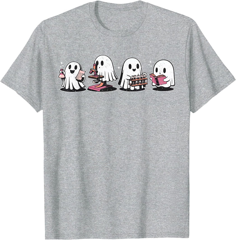 Funny Scientist Halloween Costume Chemist Gifts Cute Halloween Science Chemistry Ghost Laboratory Teacher T-Shirt - Heather