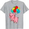 Uniquely Funny Pig Farmer Gifts Pig Flying with Balloons T-Shirt - Heather Grey