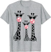Bubble Safari Graphics Cute Giraffe Trio Blowing Bubble Gum with Sunglasses T-Shirt - Heather Grey