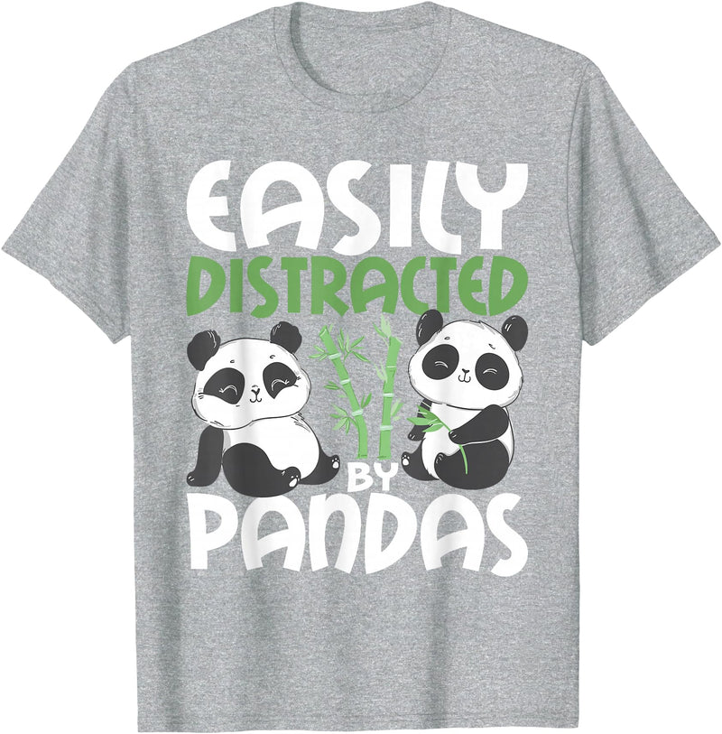 Panda Lover Shirts Easily Distracted By Pandas - Cute Kawaii Panda Bear T-Shirt - Heather Grey