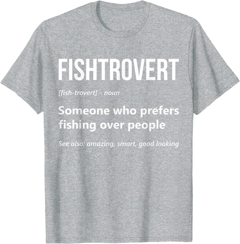 Fishing Enthusiast Designs by A Bass Fishing Lover Fisherman Angler Fishtrovert Definition Funny Fishing Lover T-Shirt - Heather Grey