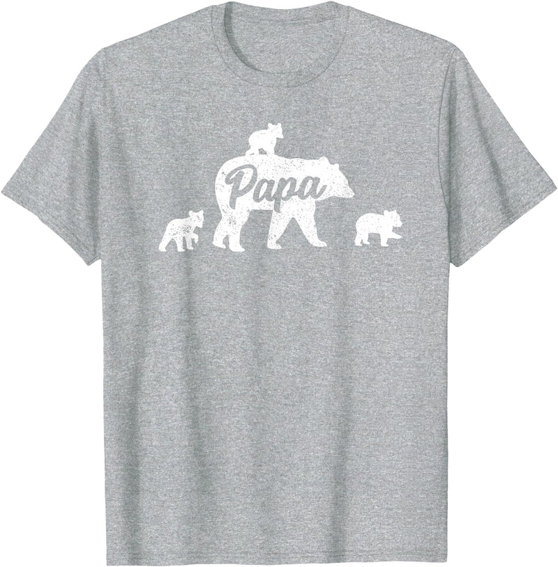 Matching Bear Family Shirt Apparel Vintage Papa Bear 3 Cubs Father's Day T-Shirt - Heather Grey