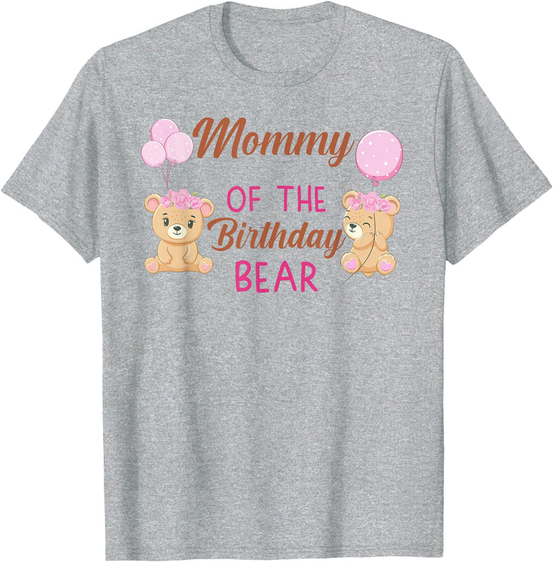 Family Birthday Bear Gifts Mommy of The Birthday for Girl Bear 1st Birthday Party Girl T-Shirt - Heather Grey