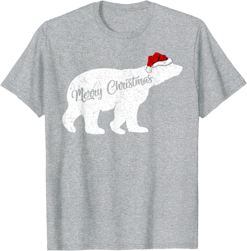 Matching Santa Polar Bear Christmas Gifts Polar Bear Animal Lover Xmas Santa Hat Polar Bear Christmas T-Shirt - Heather Grey