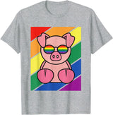 LGBTQ Flag Gay Pride Month Rainbow Pig With LGBT Glasses T-Shirt - Heather Grey
