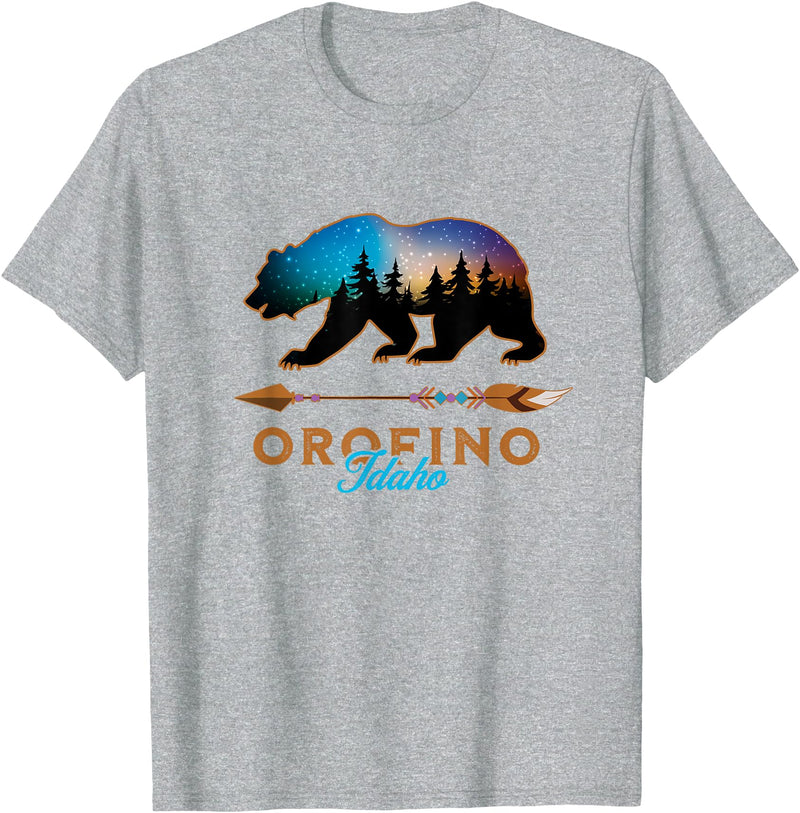 KAEDAM Graphic Art: Orofino Idaho Gifts Orofino Idaho Bear Starry Night Sky Forest Novelty Souvenir T-Shirt - Heather Grey