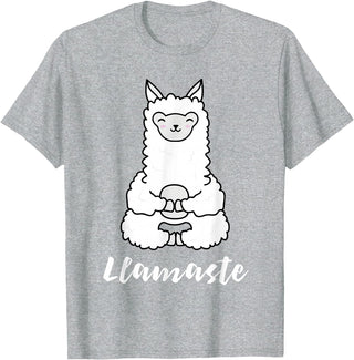 Cute Yoga Shirts - Llamaste Llamaste - Cute Yoga Lovers Gift, Adorable Llama Fitness T-Shirt - Heather Grey