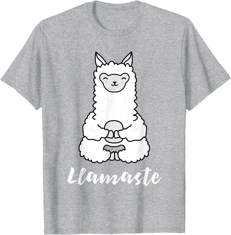 Cute Yoga Shirts - Llamaste Llamaste - Cute Yoga Lovers Gift, Adorable Llama Fitness T-Shirt - Heather Grey
