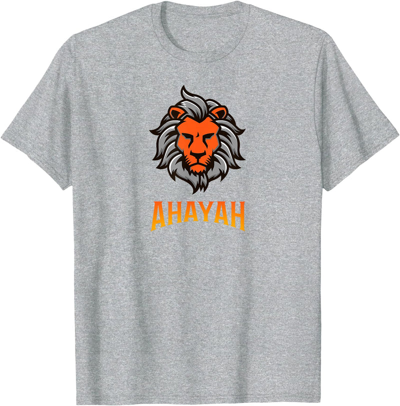 Hebrew Print Ahayah Lion of Judah T-Shirt - Heather Grey