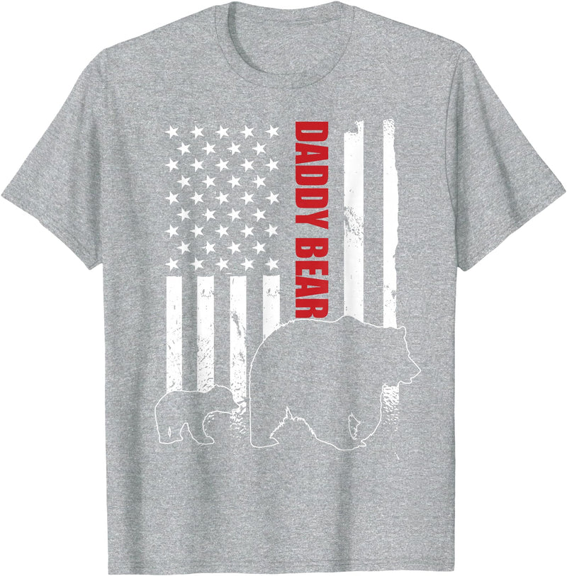 Vintage Gift for proud Dad 4th of July Daddy Bear with cub American Flag Papa Bear Father's Day T-Shirt - Heather Grey