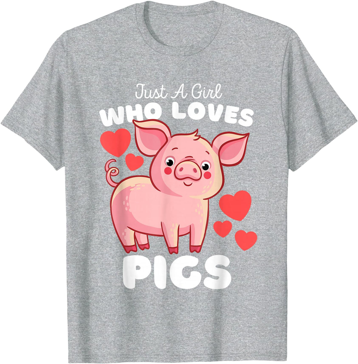 Motion Designs - Farm Animals Just A Girl Who Loves Pigs - Cute Girls Piggy T-Shirt - Heather Grey