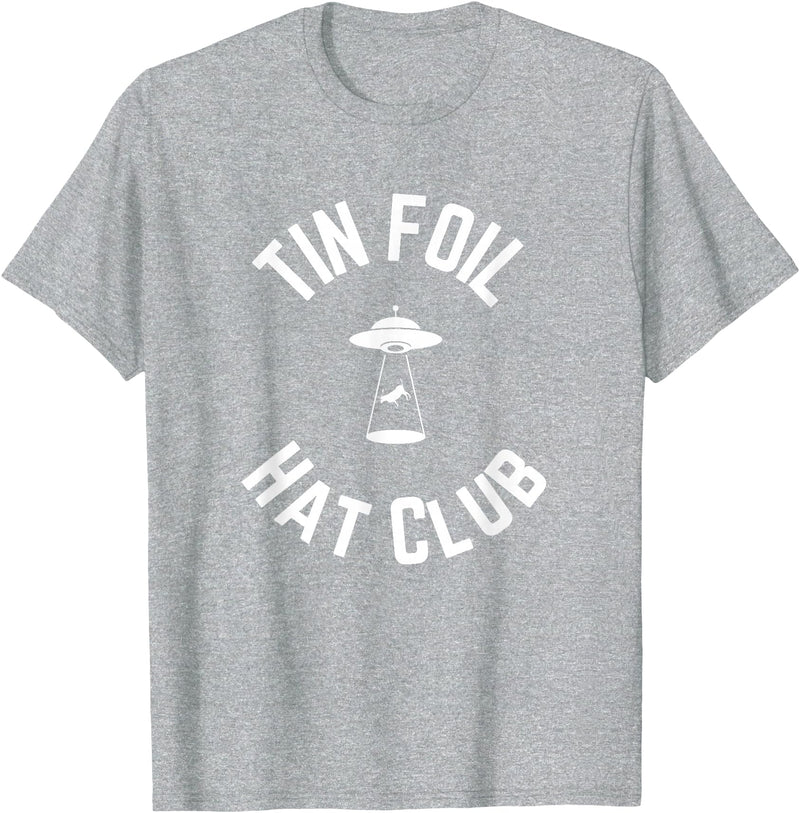 Tin Foil Hat Club with UFO Cow Abduction T-Shirt - Heather Grey