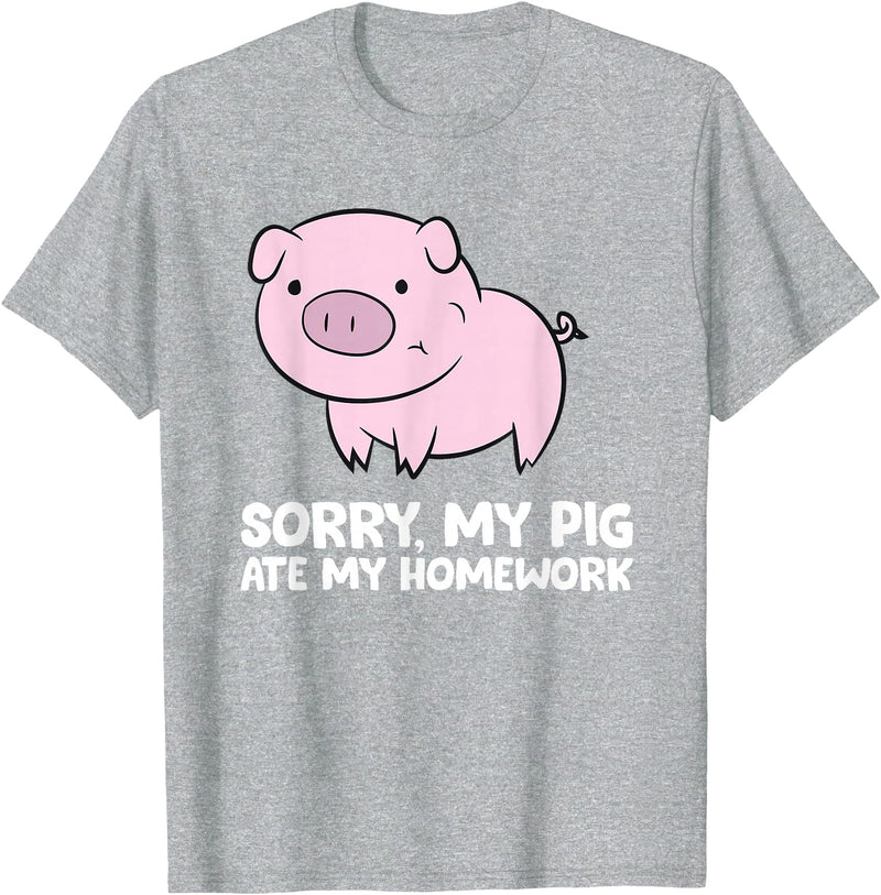 Funny Pig Farmer Gifts Pigs Kids School Love Pigs Sorry, My Pig Ate My Homework T-Shirt - Heather Grey
