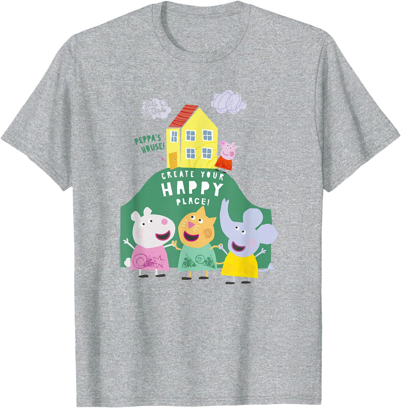 Peppa Pig Peppa's House Create Your Happy Place Group Shot T-Shirt - Heather Grey