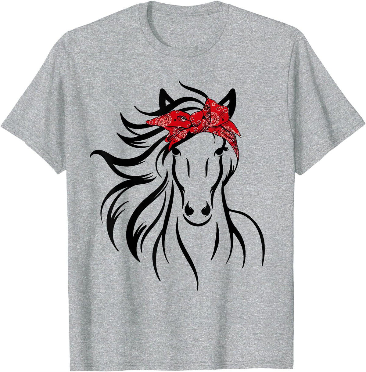 Horse Bandana Tee For Women Girls Tee Horse Bandana Tee for Horseback Riding Horse Lover T-Shirt - Heather Grey