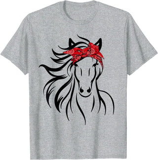 Horse Bandana Tee For Women Girls Tee Horse Bandana Tee for Horseback Riding Horse Lover T-Shirt - Heather Grey