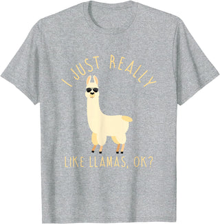 Llama Lovers Apparel Co. I Just Really Like Llamas OK Funny Llama Alpaca T-Shirt T-Shirt - Heather Grey