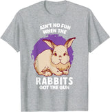 Ain't No Fun When the Rabbits Got the Gun Jumpy Rabbits T-Shirt in Heather Grey