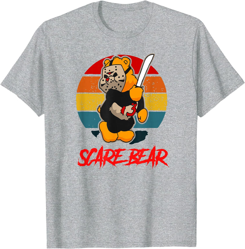 Funny Halloween Bear Gifts Scare Bear Horror Bear With Knife Spooky Halloween T-Shirt - Heather Grey
