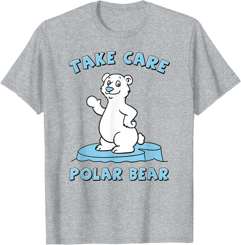 Bear Hugs Apparel Take Care Polar Bear Cute Cartoon Design T-Shirt - Heather Grey
