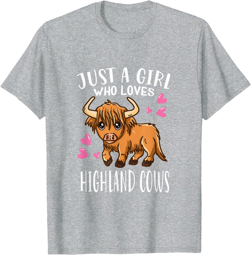 Funny Cow Costume Gift For Girls Highland Cow Lover Just A Girl Who Loves Highland Cows T-Shirt - Heather Grey