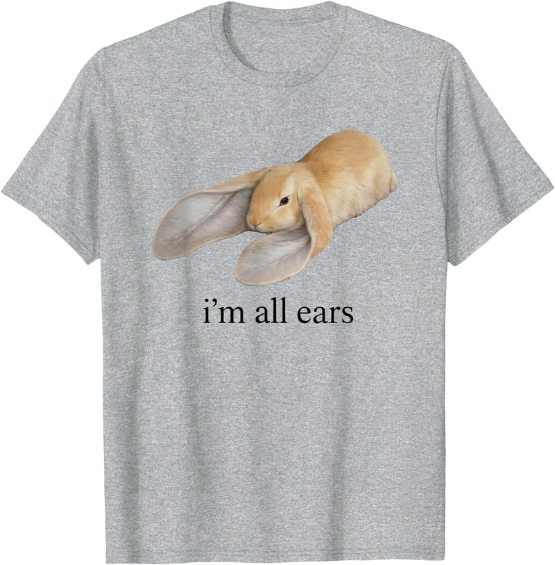 All Ears Bunny Listening Joke Rabbit T-Shirt in Heather Grey