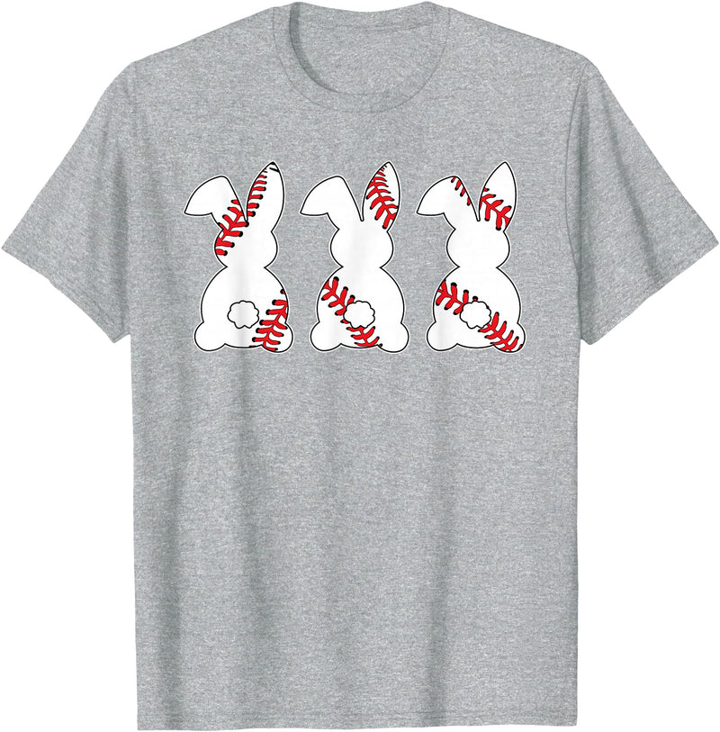 Funny Baseball Sports Easter Bunny Rabbits Easter Day T-Shirt in Heather Grey