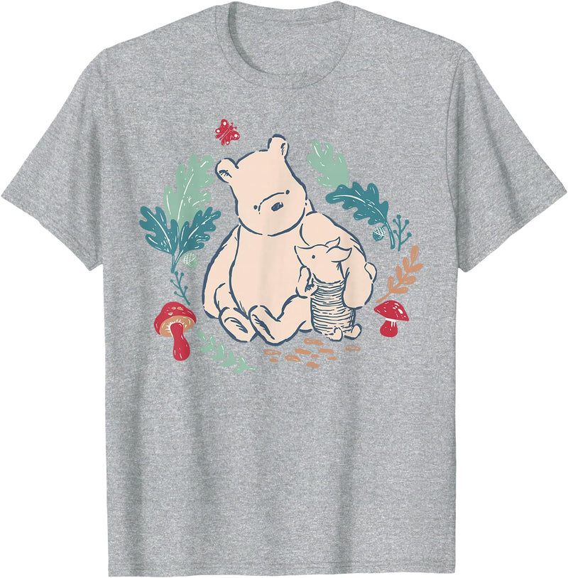 Disney Winnie The Pooh Classic Illustration Piglet and Pooh T-Shirt - Heather Grey