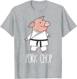 Funny Pig Pun Shirts Pork Chop - Funny Pig Animal Pun Karate T-Shirt - Heather Grey