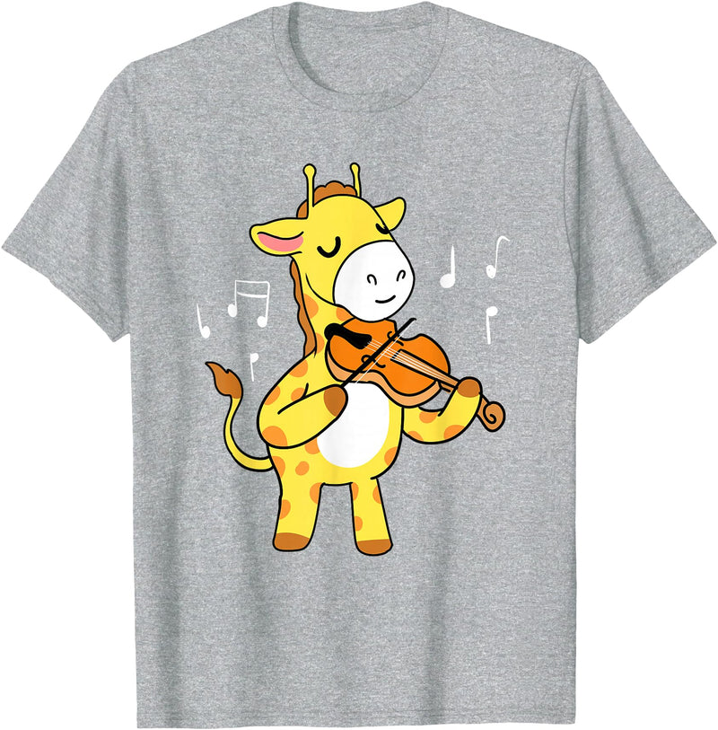 Awesome Violinists Designs Giraffe Playing Violin T-Shirt - Heather Grey