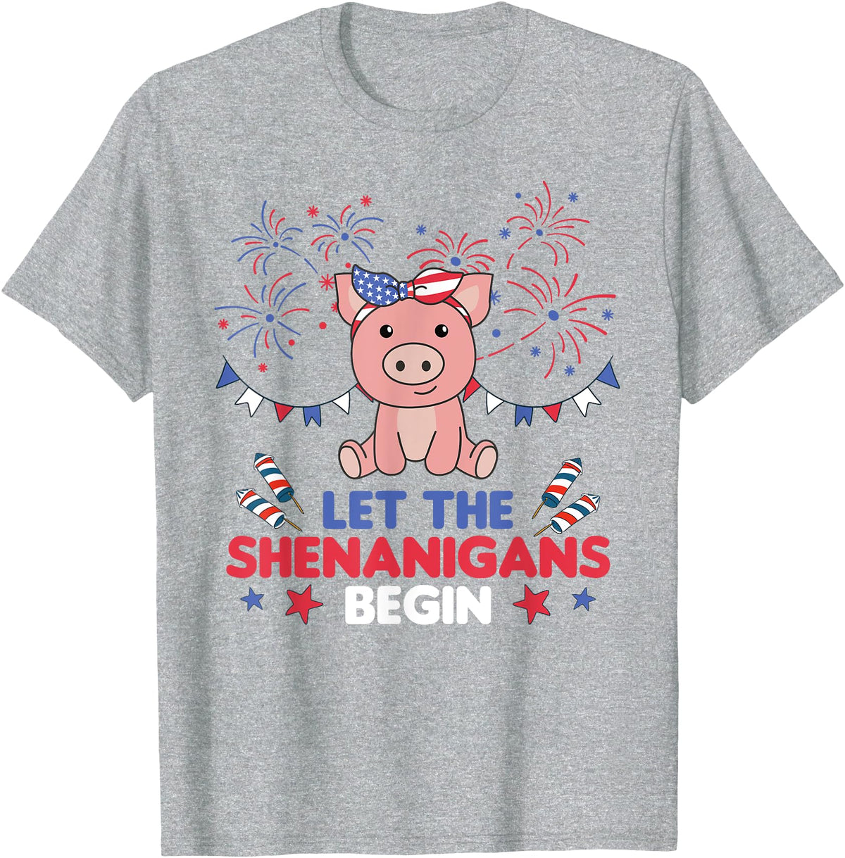 Fourth Of July - Cute Animals America 4th Of July American Pig Kids USA Pig T-Shirt - Heather Grey
