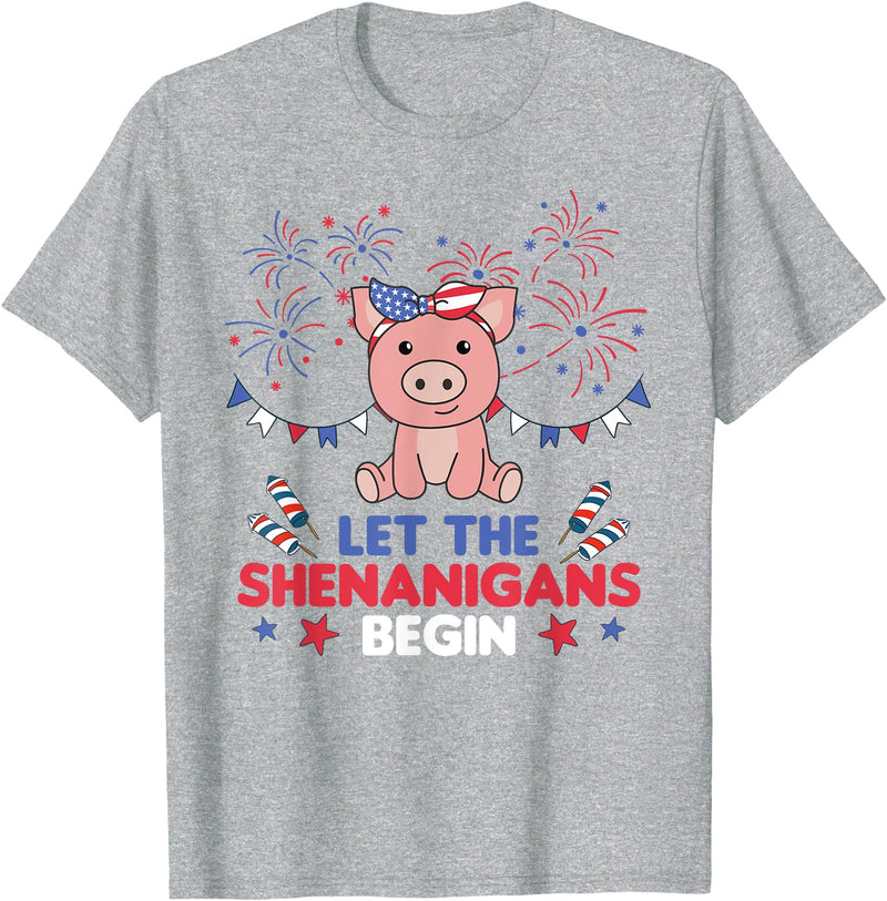 Fourth Of July - Cute Animals America 4th Of July American Pig Kids USA Pig T-Shirt - Heather Grey