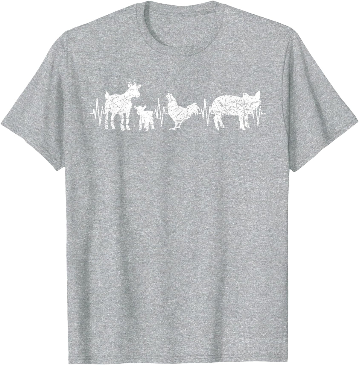Farmer Farm Animal Lover Gifts Goat Chicken Pig Agriculture Heartbeat Farm Animals T-Shirt - Heather Grey
