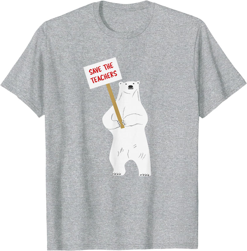 Math & Mirth Designs Save the Teachers Cute Polar Bear T-Shirt T-Shirt - Heather Grey