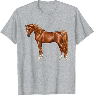 Arabian Horse Art by CSForest Beautiful Red Chestnut Egyptian Arabian Horse Lovers Gift T-Shirt - Heather Grey