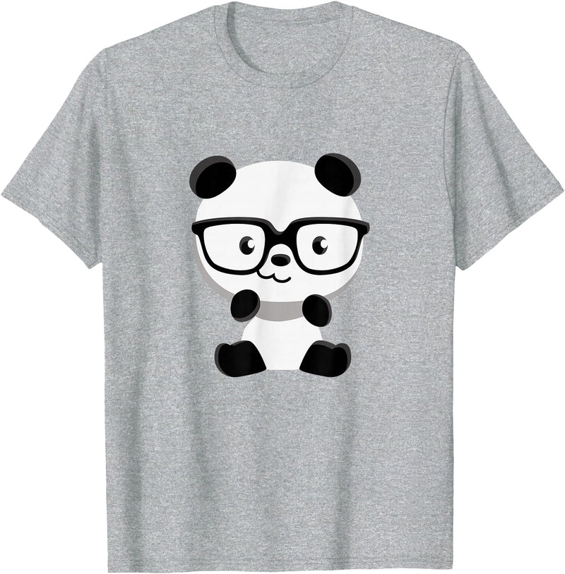 My Shirt Hub Cute Little Bear Panda Nerd with Glasses T-Shirt - Heather Grey
