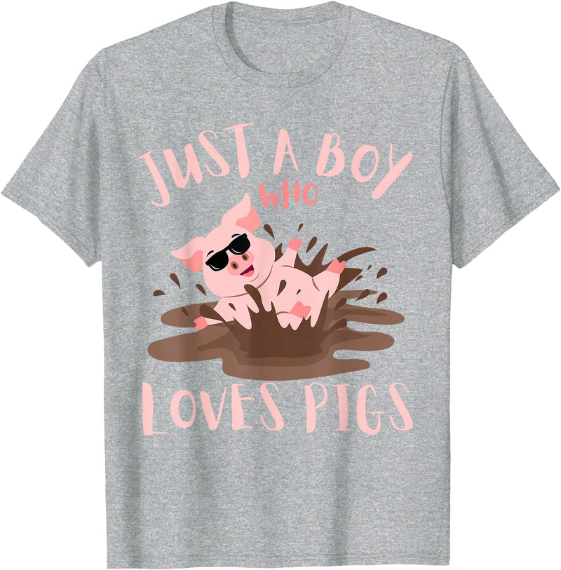 Funny Pig Lover Farm Animals Just A Boy Who Loves Pigs sunglasses In the Mud Kids Boy T-Shirt - Heather Grey