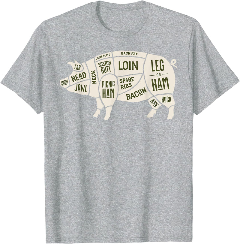 Pig & Pork Butcher Diagram Tees Pig & Pork Butcher Diagram Bacon Lover - T-shirt T-Shirt - Heather Grey