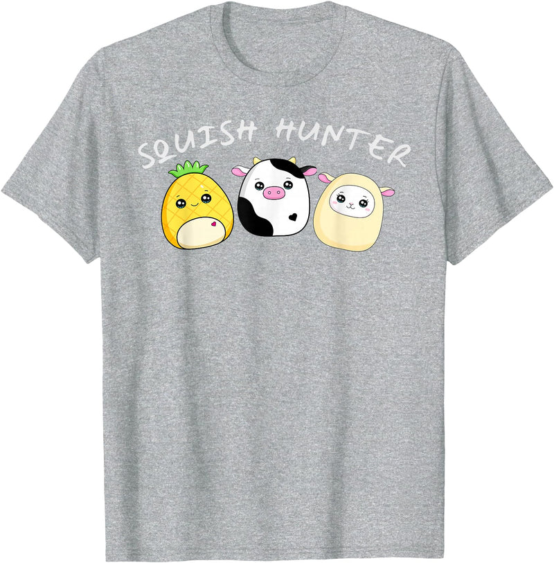 Funny anime designs Squish Hunter Cute Animals Pineapple Cow Lamb T-Shirt - Heather Grey