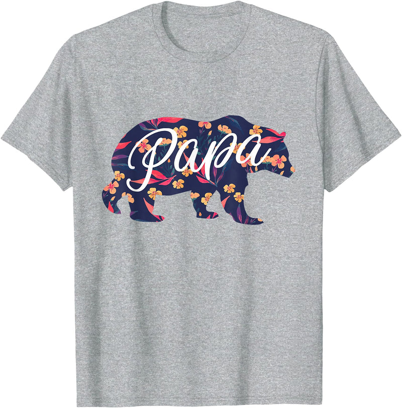 Bahaa's Tee Best Daddy Ever, I Love You Dad, Floral Papa Bear Graphic T-Shirt - Heather Grey
