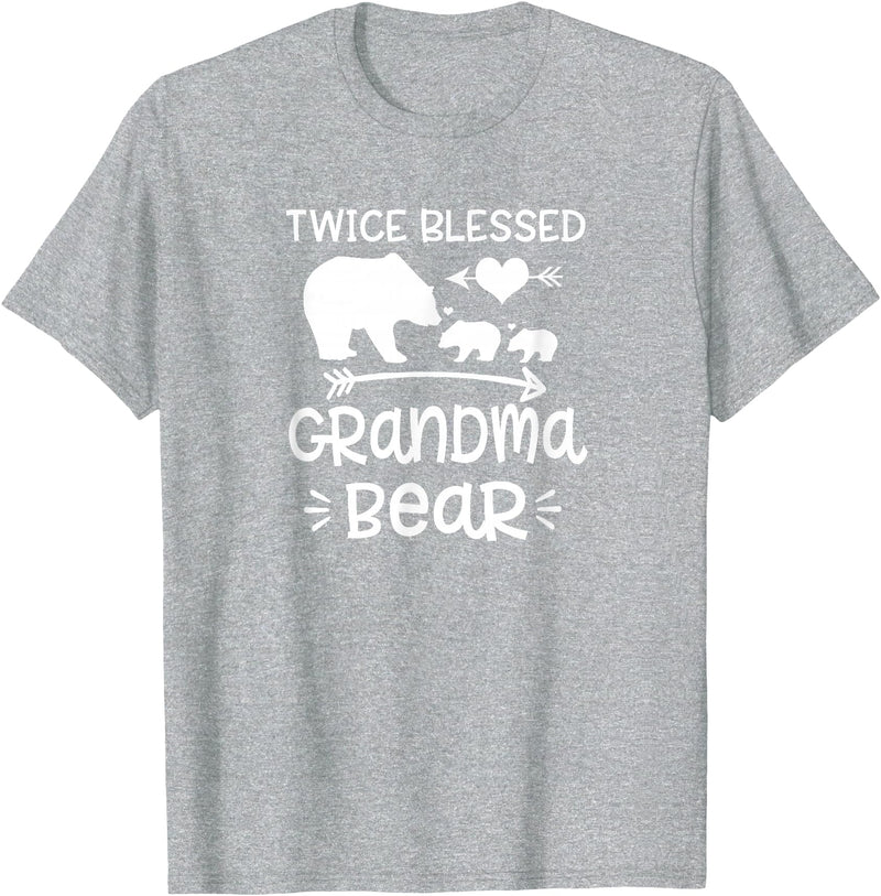 Grandparents Gifts By HustlaGirl Twice Blessed Grandma Bear Shirt Grandmas With Two Grandkids T-Shirt - Heather Grey