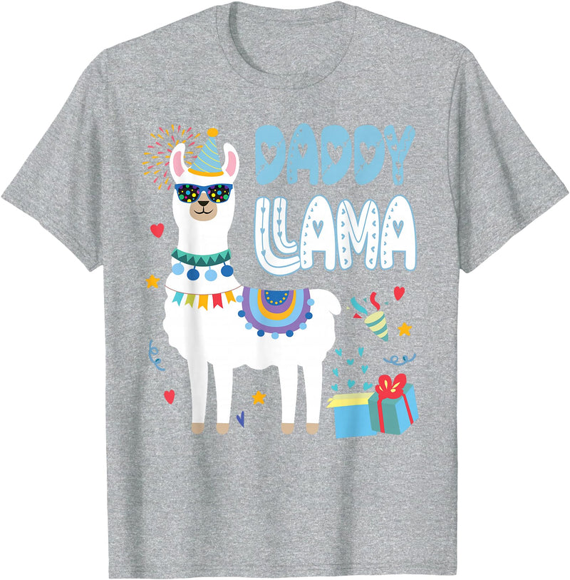Family Matching Llama Birthday Party Supplies Daddy Llama Dad Of The Birthday Boy Girl Llama Birthday T-Shirt - Heather Grey