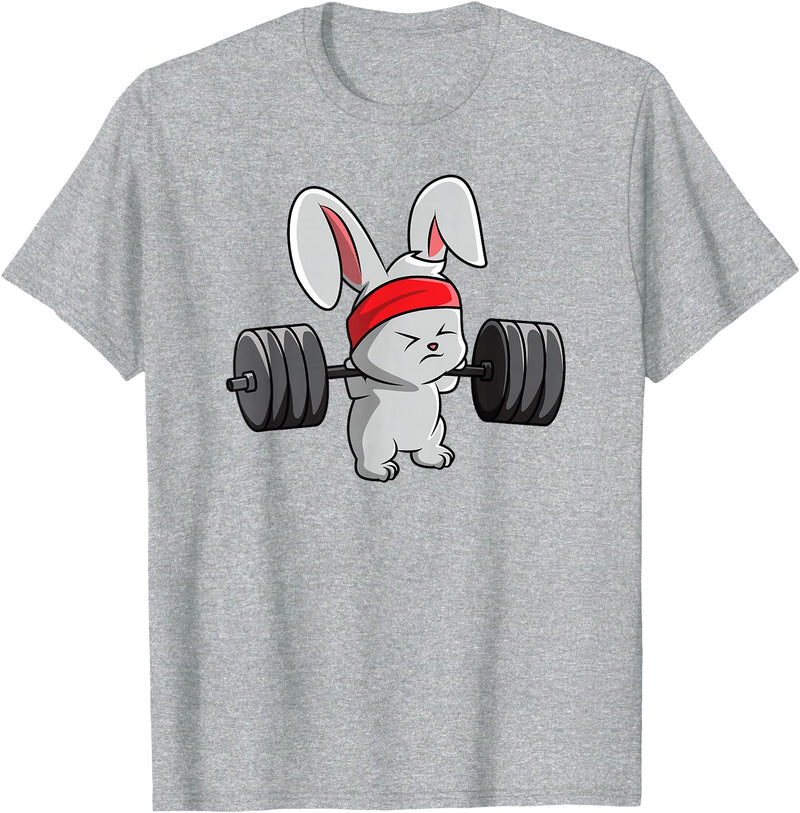 Bunny Gym , Rabbit Fitness Weightlifting T-Shirt in Heather Grey