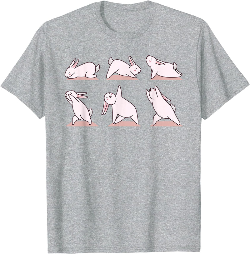 Cute Bunny Yoga Rabbit Poses and Meditation Funny T-Shirt in Heather Grey