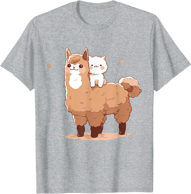 Funny Llama Alpaca Animal Lover Gifts Clothing Llama Alpaca Cat T-Shirt - Heather Grey