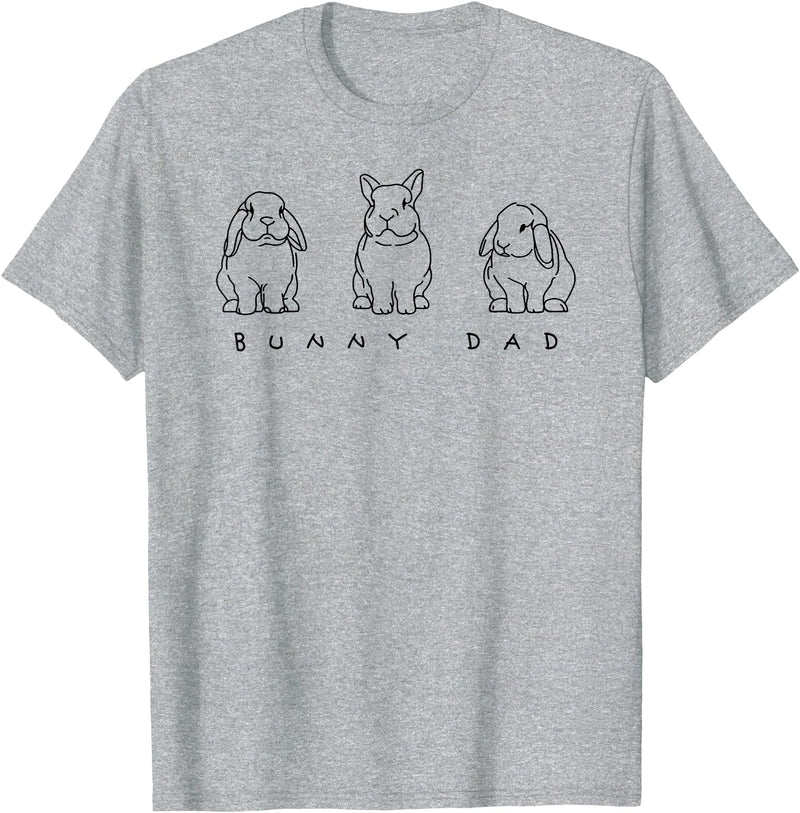 Bunny Dad Cute Lop Rabbit Holland Dad Line Art T-Shirt in Heather Grey