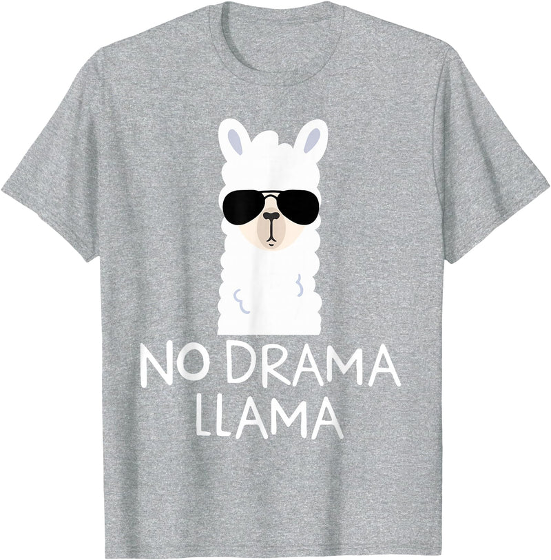 No Drama No Pob-Llama Alpaca Gifts No Drama Llama Alpaca with Sunglasses Llama Lovers Gift T-Shirt - Heather Grey