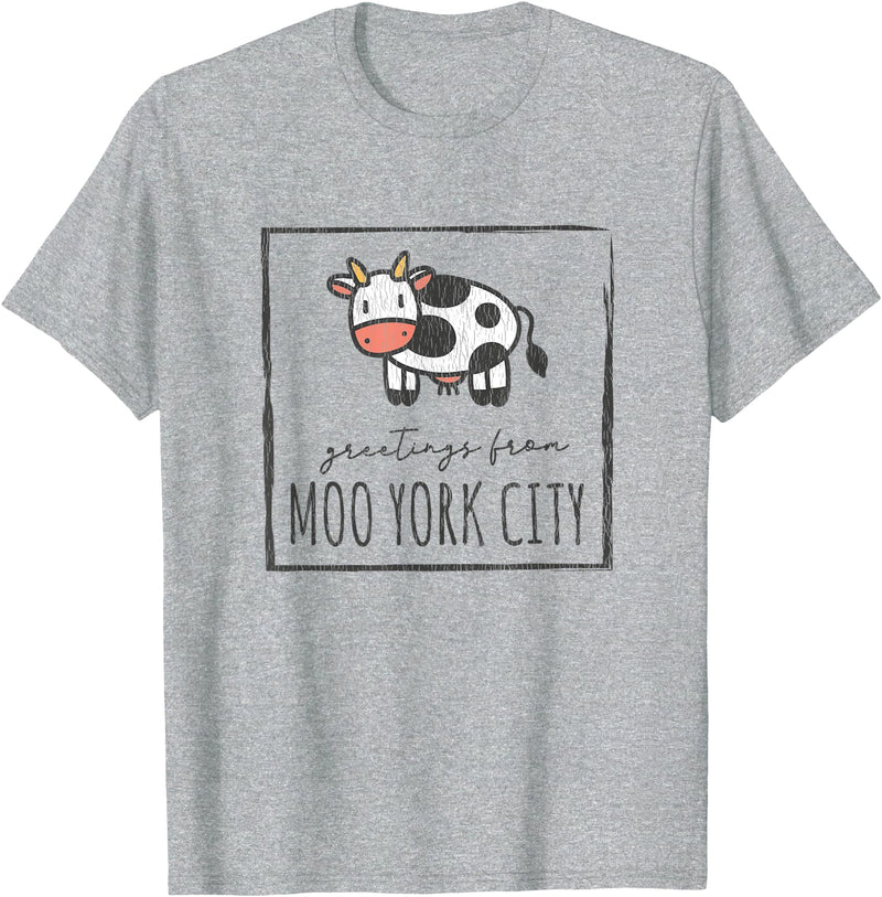 Grüße aus Moo York City - Lustiges Kuhmotiv Greetings from Moo York City - Funny Cow Motif with Saying T-Shirt - Heather Grey