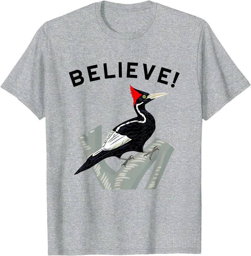 Birdwatching Gifts for Birders Endangered Ivory-Billed Woodpecker T-Shirt - Heather Grey