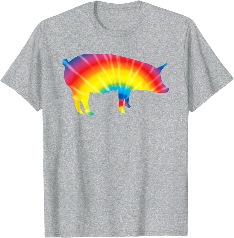 Cool Domestic Pig Lover Funny Warthog Gift Designs Tie Dye Pig Rainbow Print Boar Pork Swine Hippie Peace Gift T-Shirt - Heather Grey